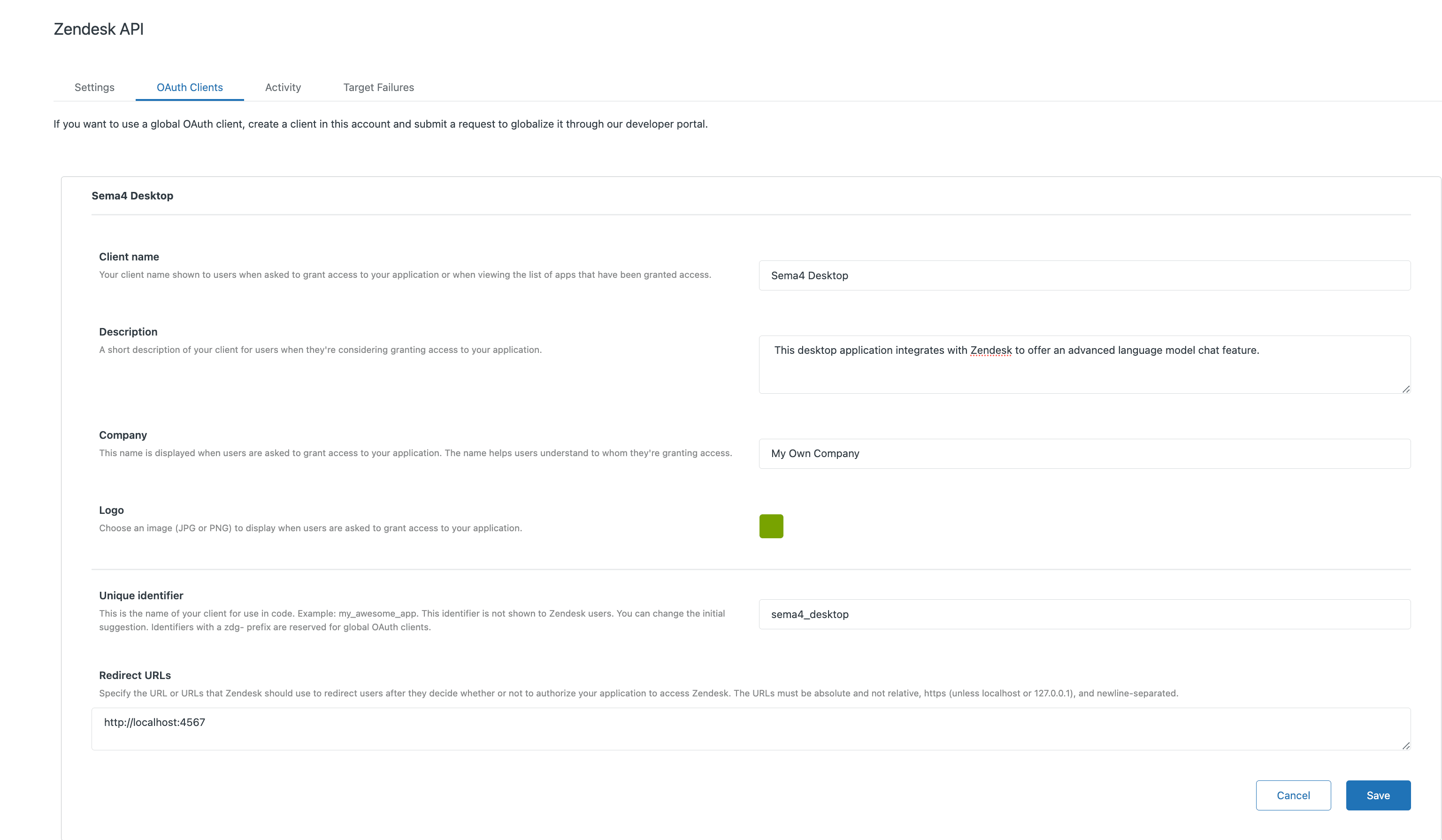 OAuth2 client configuration