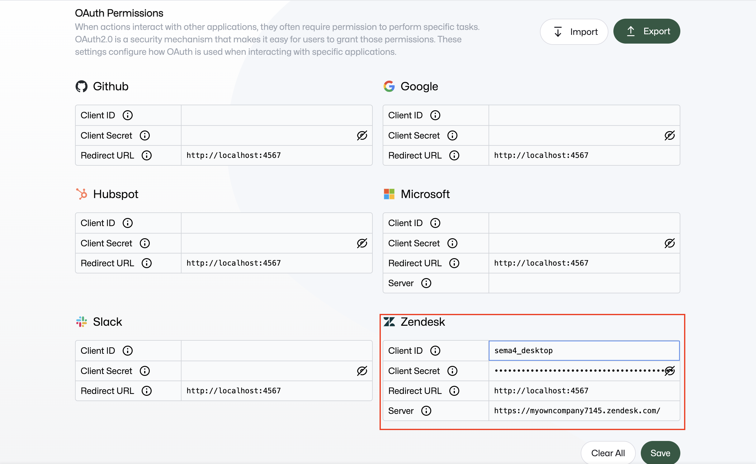 Client credentials configuration in Studio