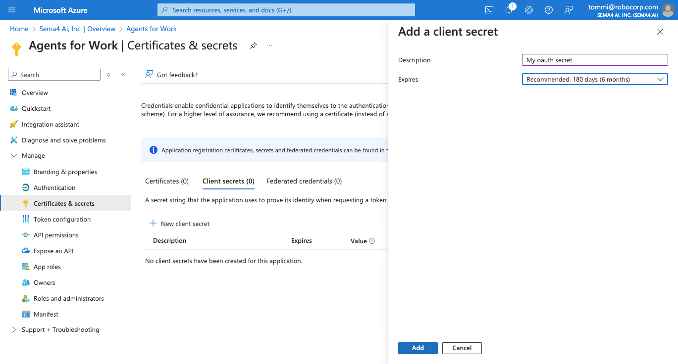 Certificates & secrets