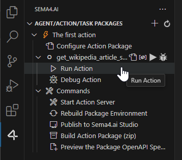 Run the action in VS Code