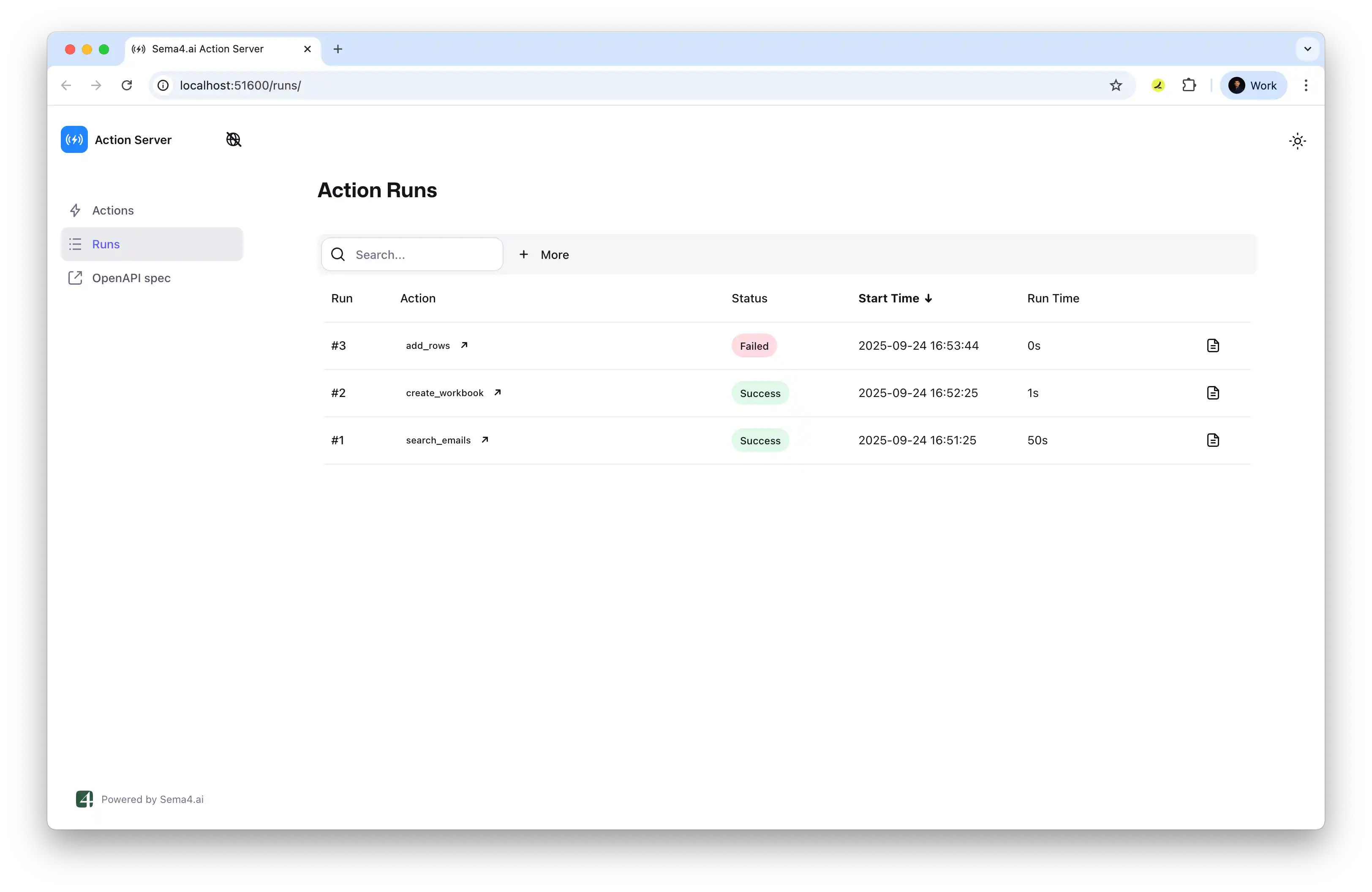 Action Runs in Action Server Logs