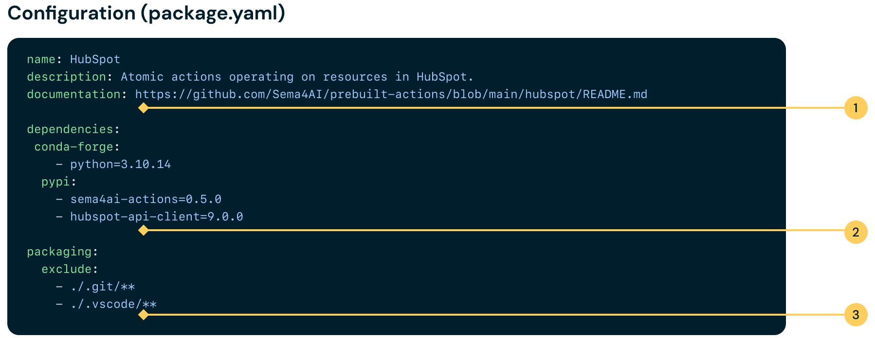 Action package configuration