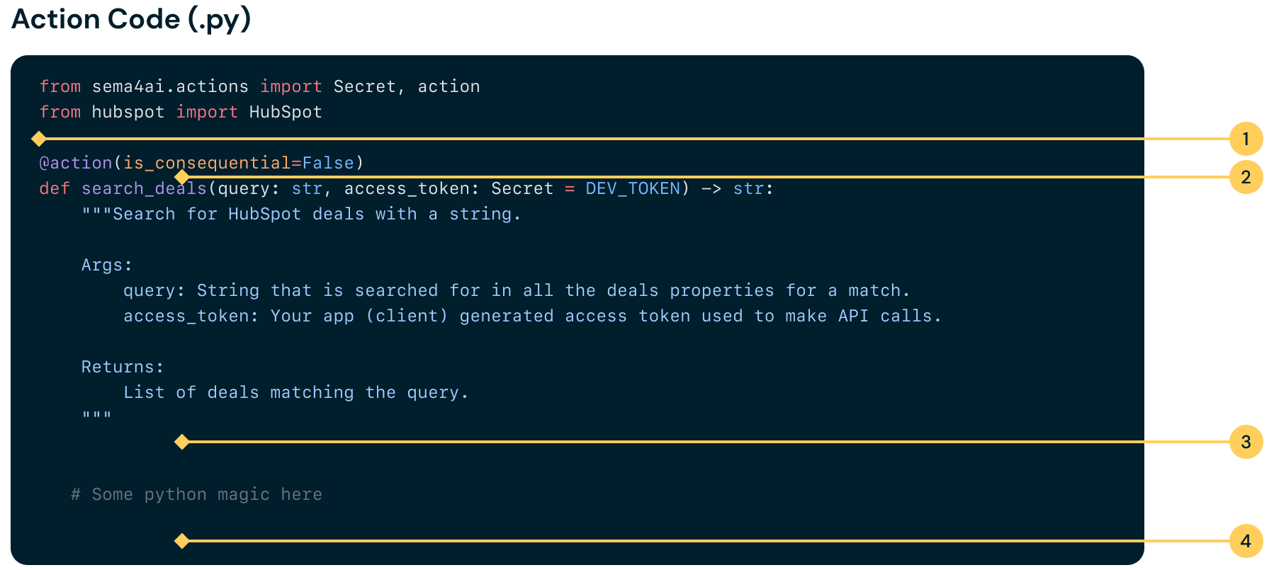 Basic structure of the action code in Python