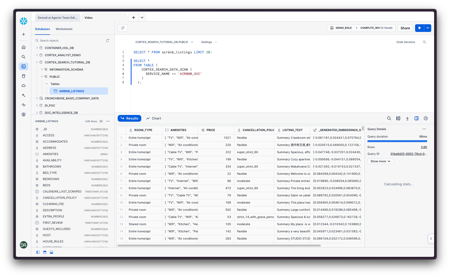 Sample of Search service data in Snowflake