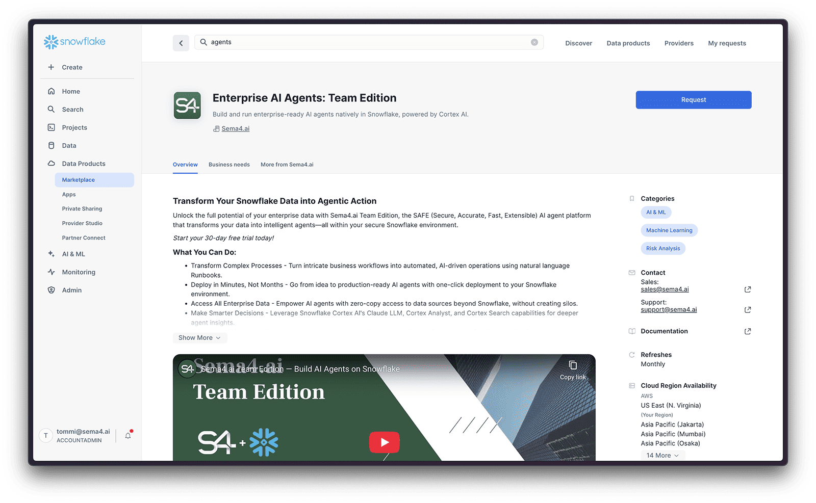 Marketplace listing for Sema4.ai Team Edition