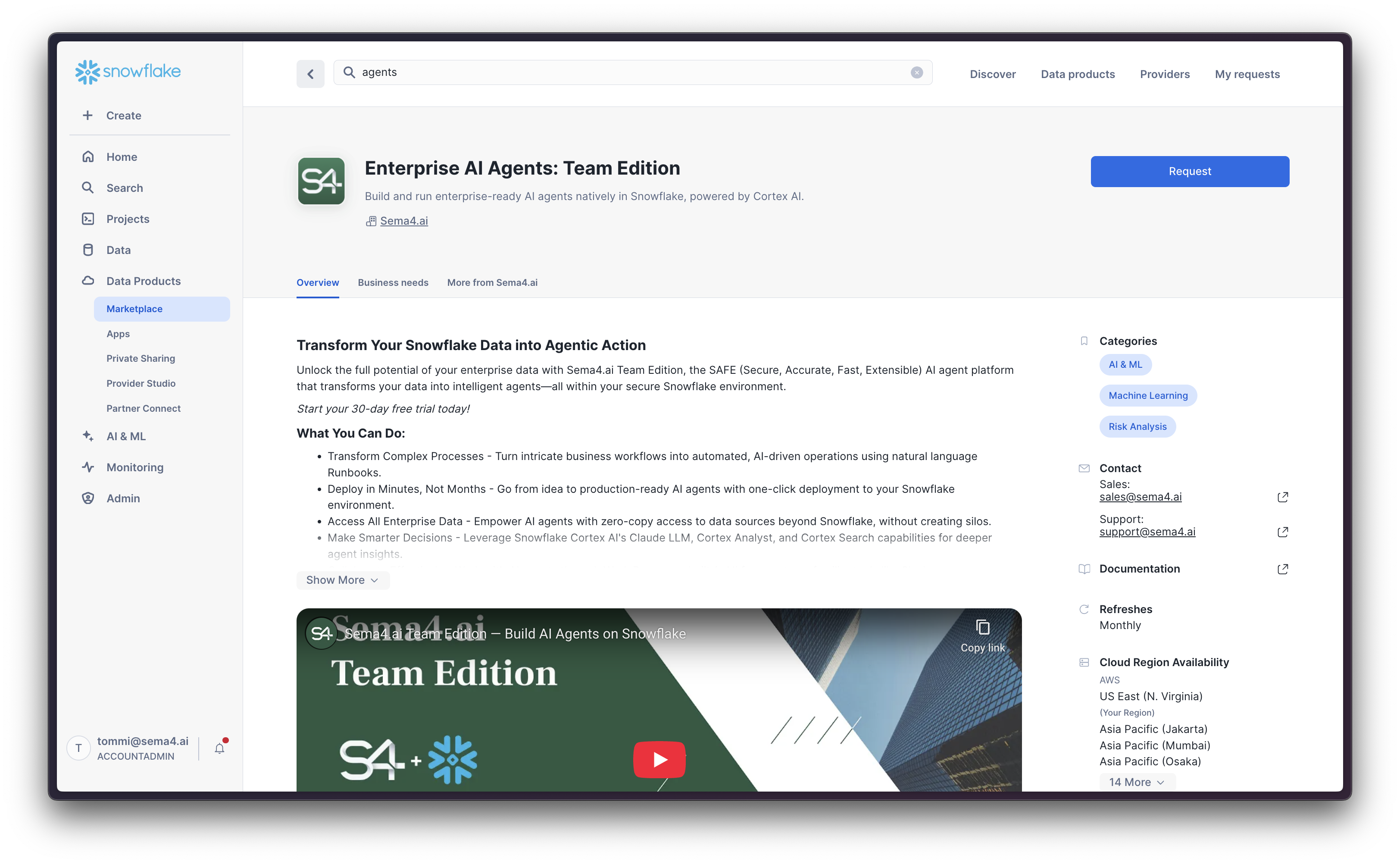Marketplace listing for Sema4.ai Team Edition