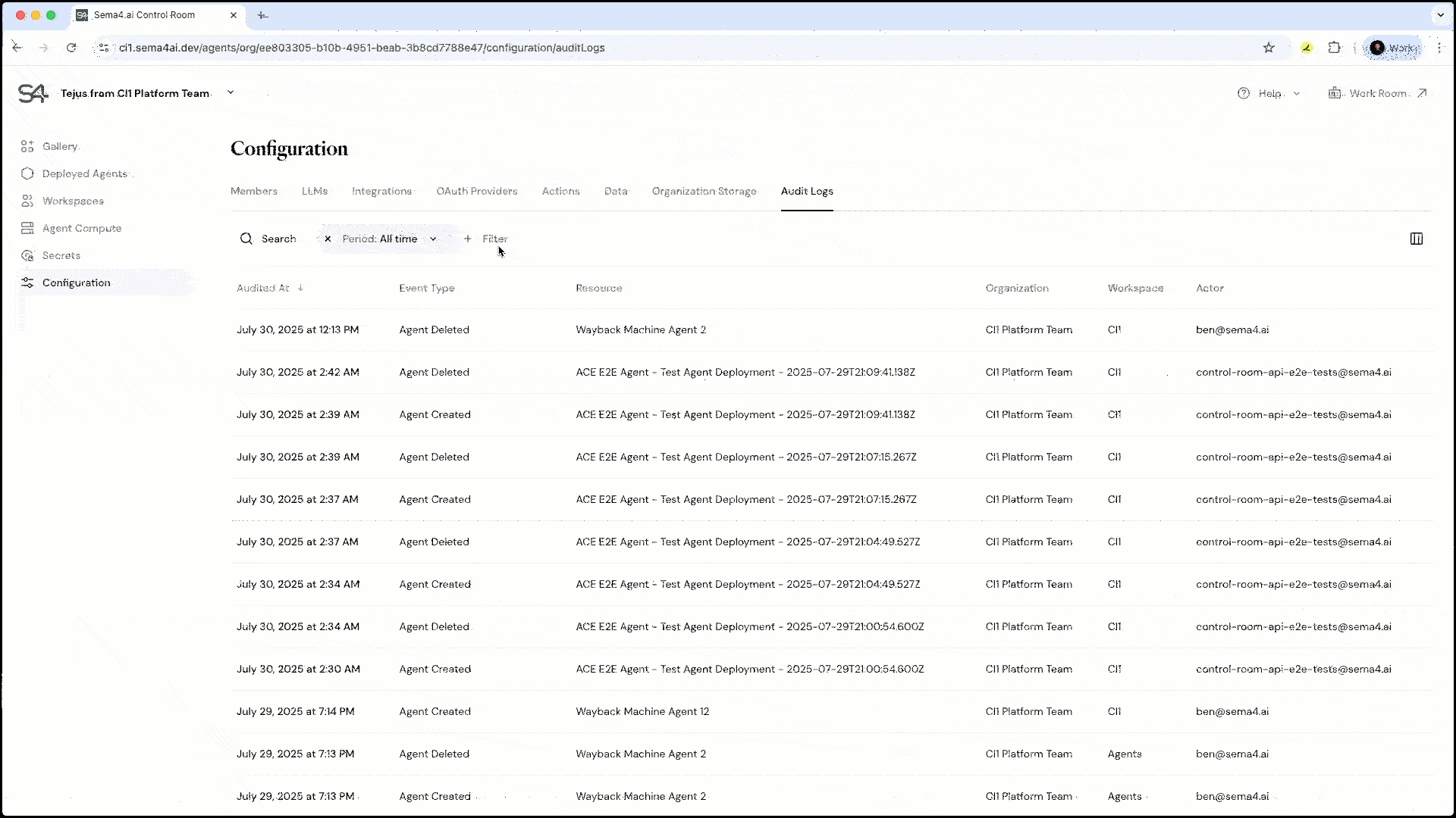 Audit Logs Filter Options