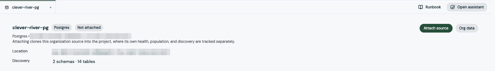 An available source that is not attached yet, with Attach source and Org data