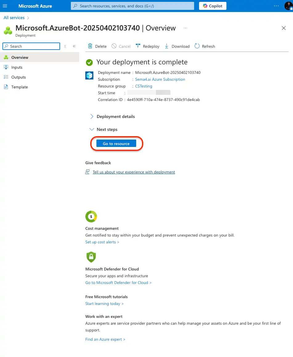 New Azure bot created