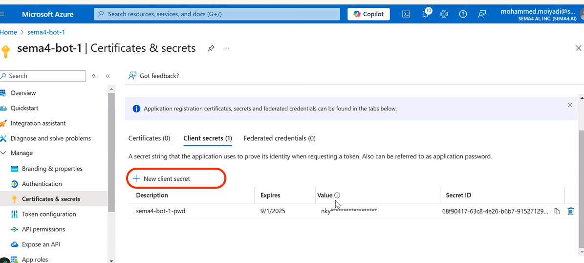 Create new secret
