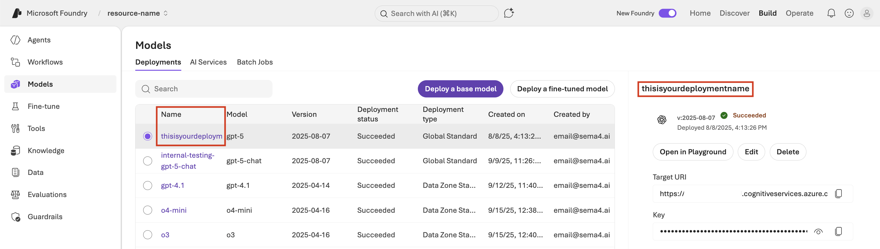 Deployment name in new Azure Foundry