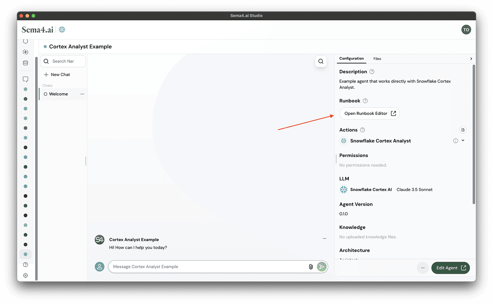 Agent chat and runbook editor