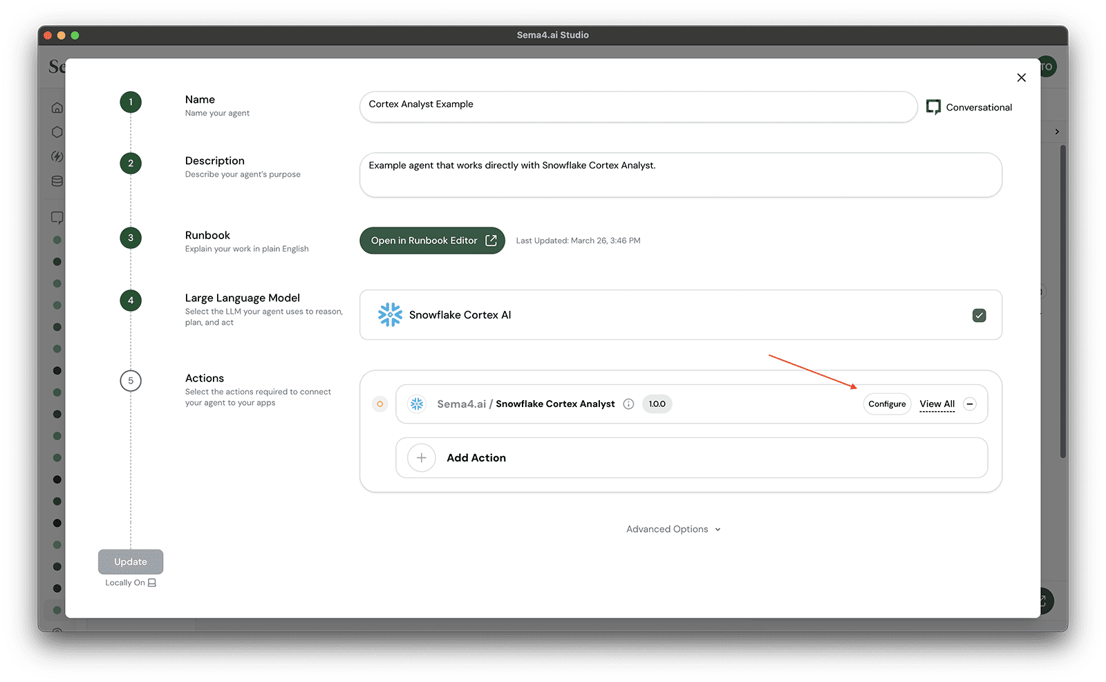 Configure the action