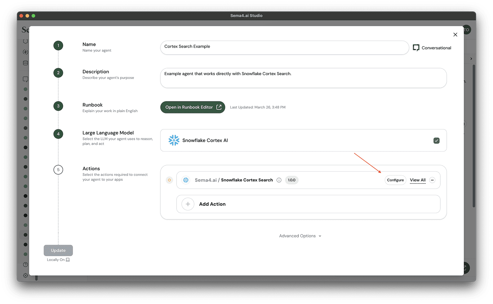Configure the action