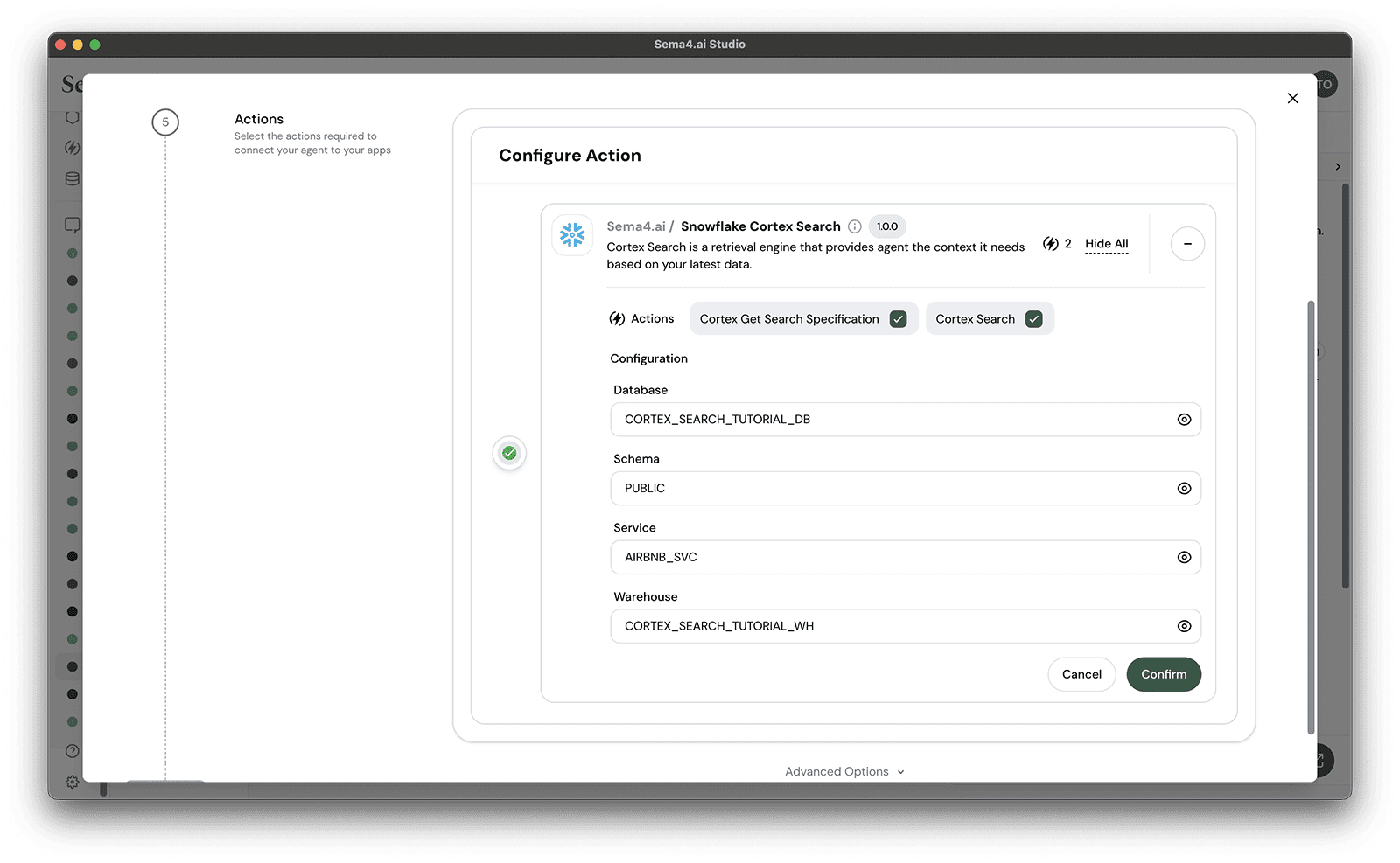 Configure parameters for Snowflake Cortex Search