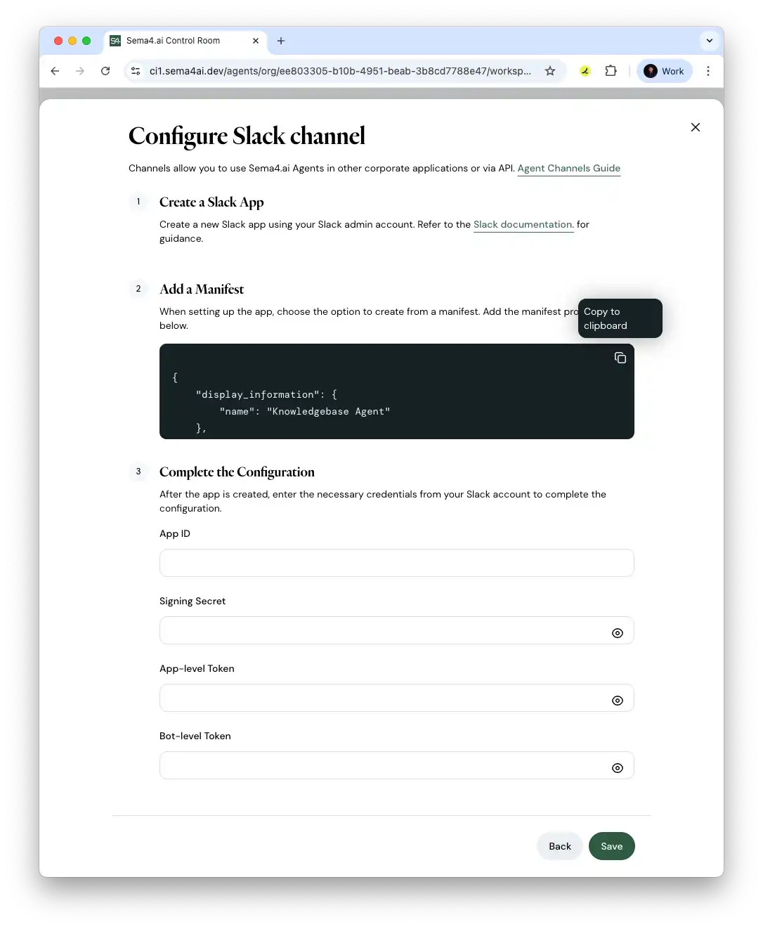 Slack configuration in Control Room