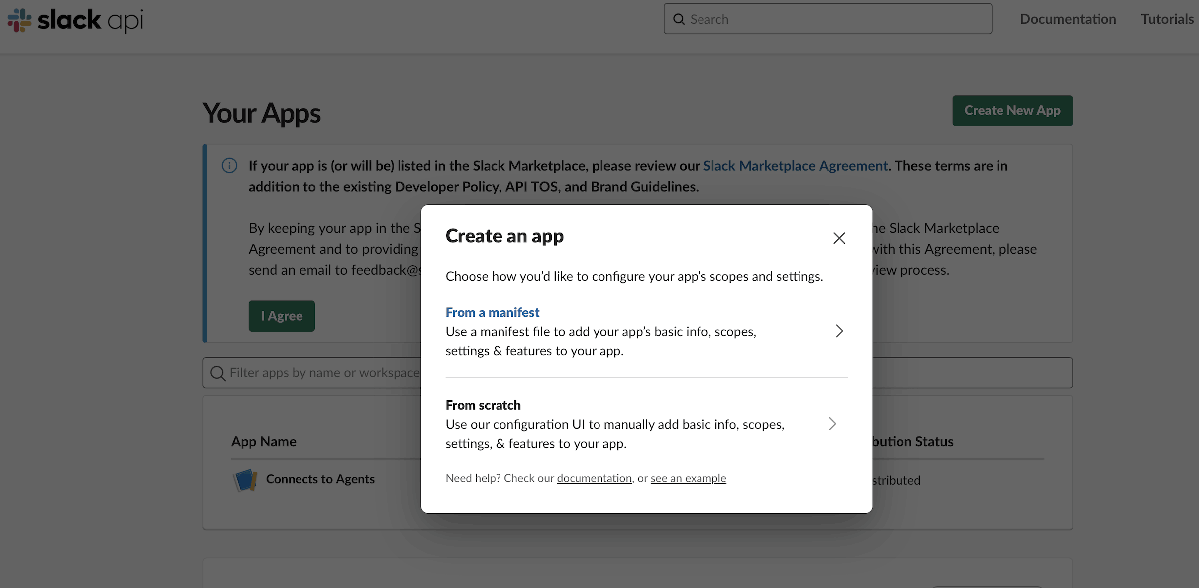 Create Slack app from manifest