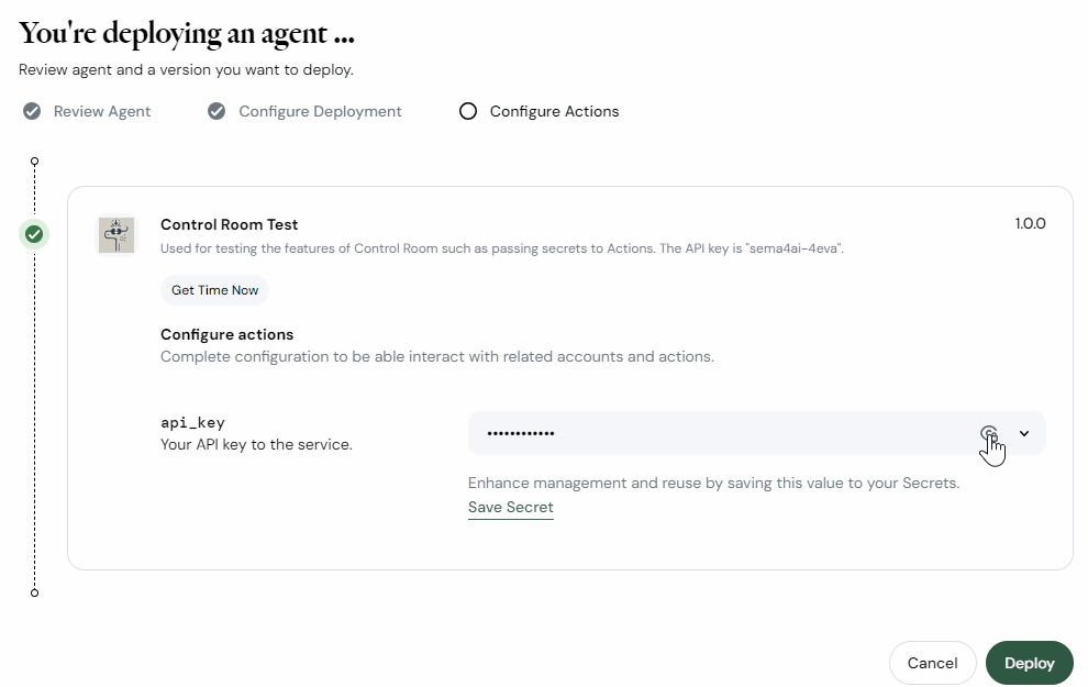 Configure action API key