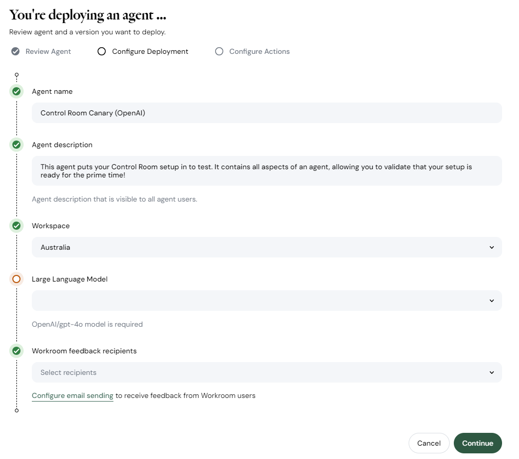 Configure the Canary agent deployment