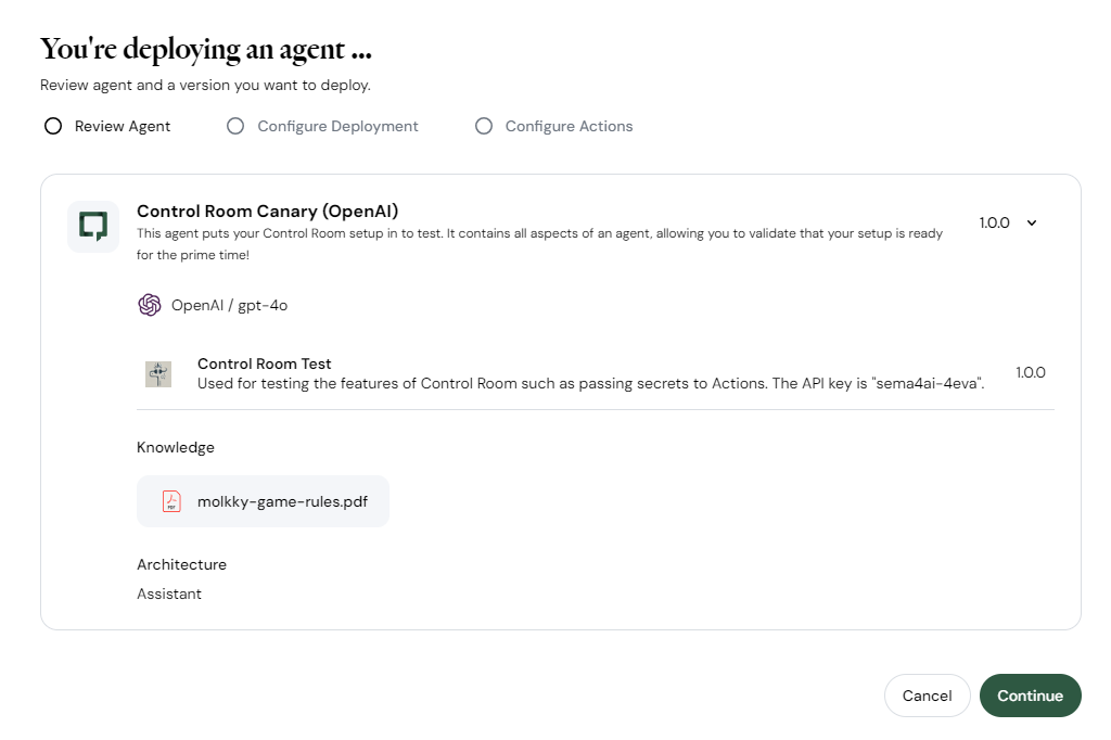 Review the agent before deployment