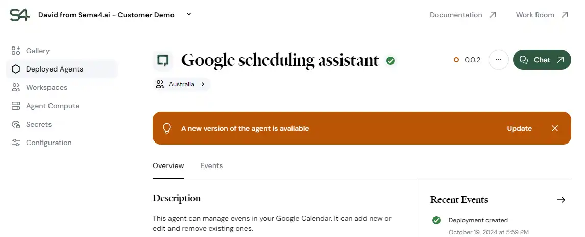Update reminder in agent details screen