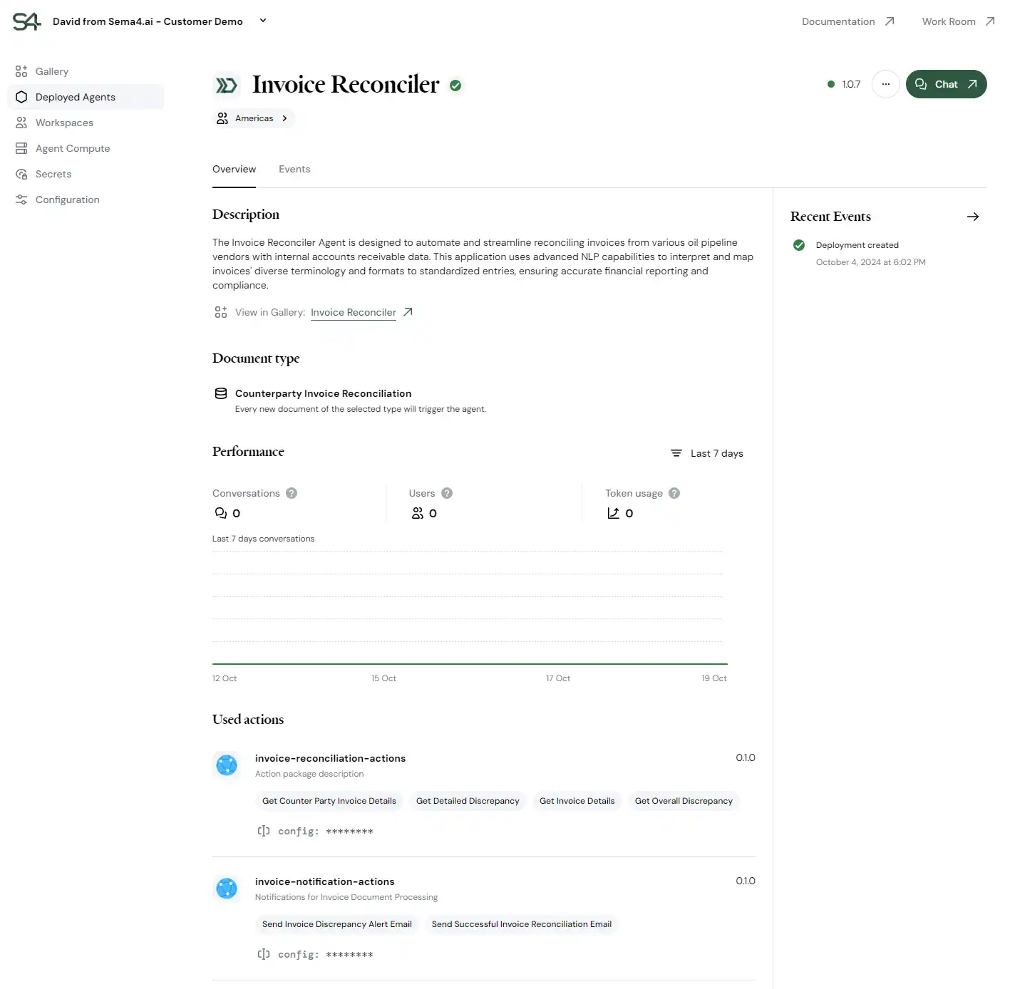 Deplyed agent details screen