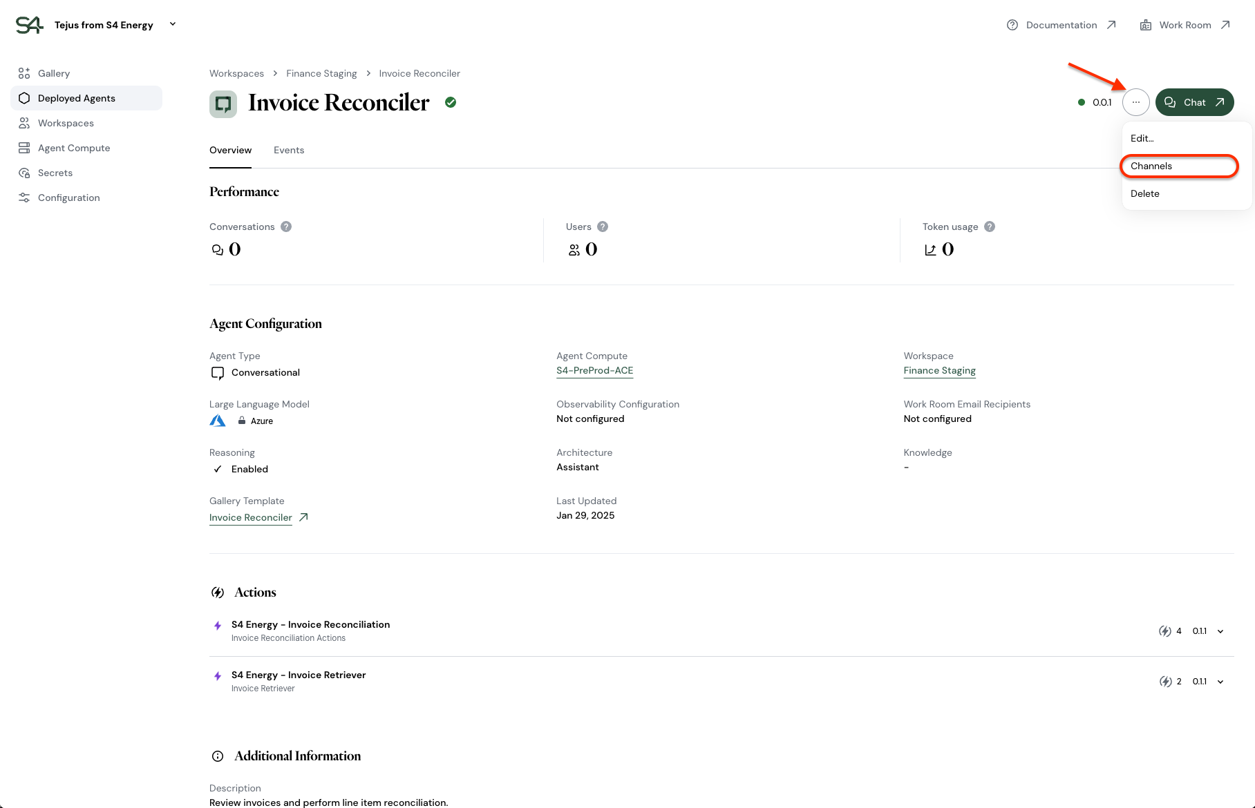 Agent overview page