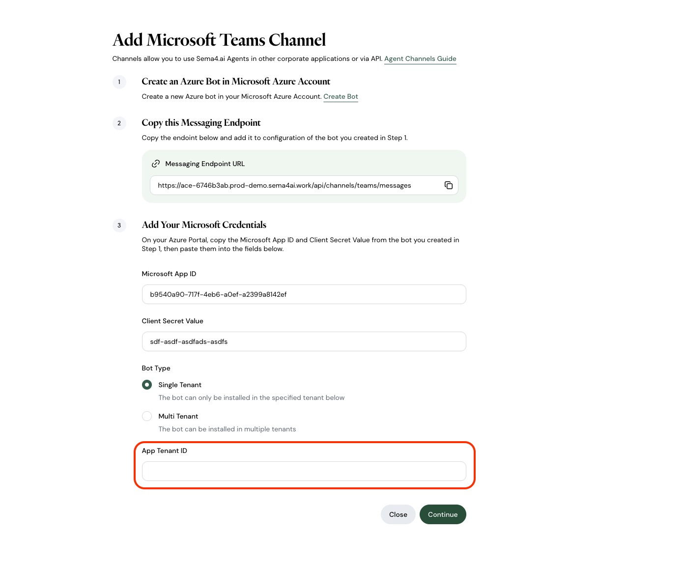 Control Room App tenant ID