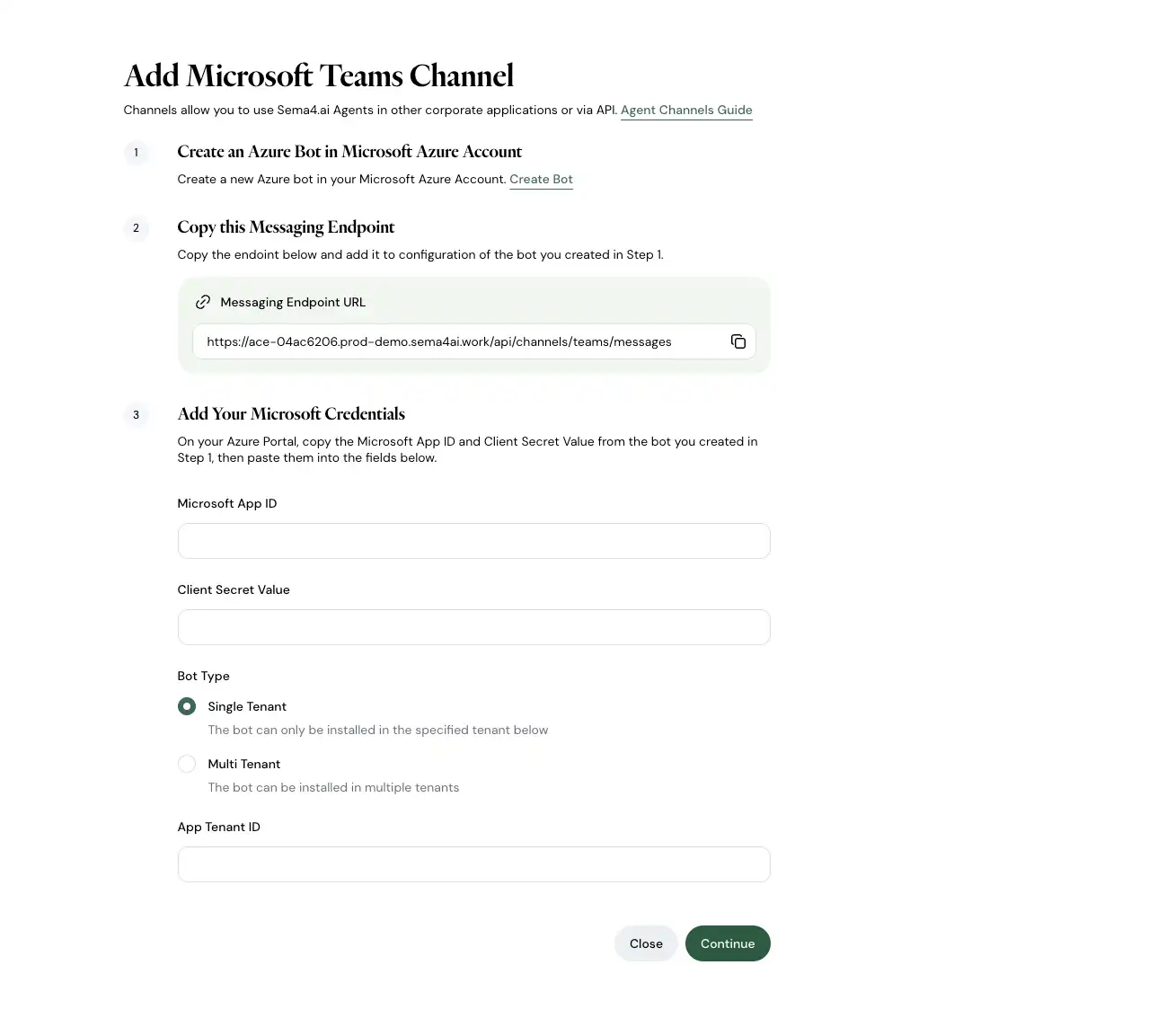 Teams Configuration Screen