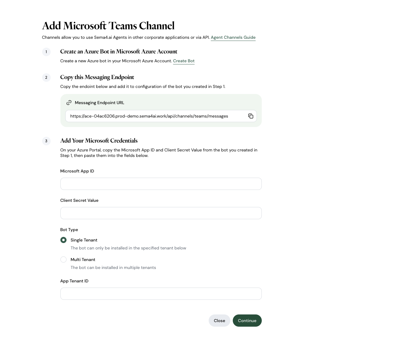 Teams Configuration Screen