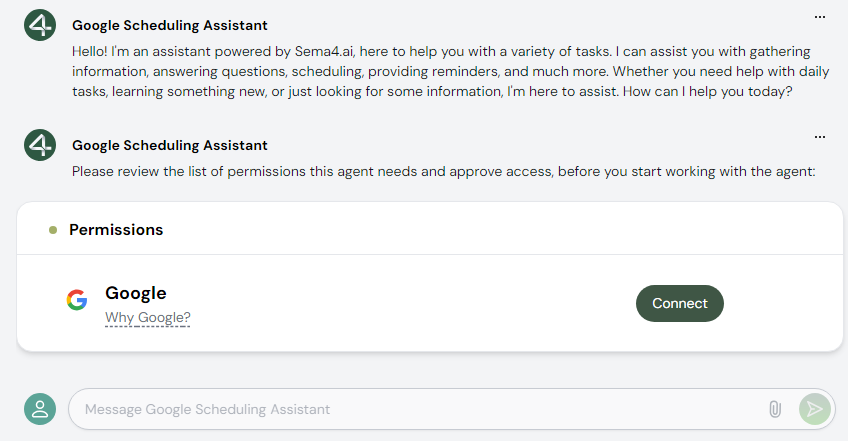 Google scheduling assistant call to configure client