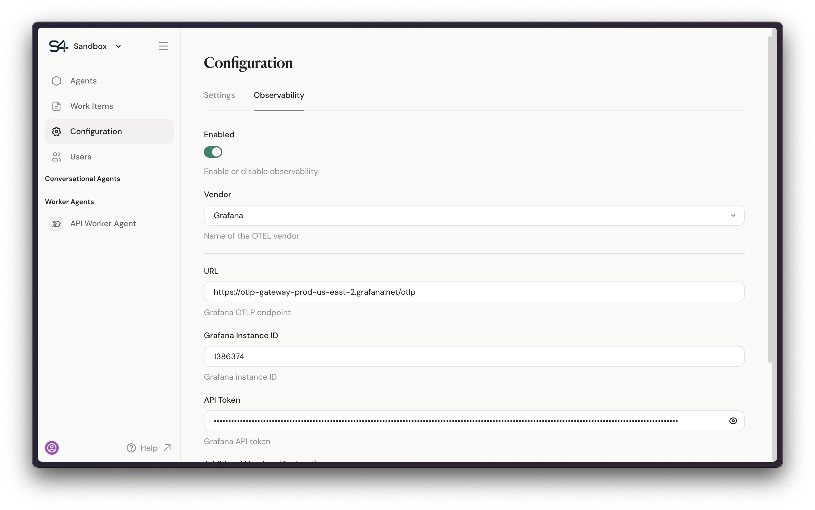Create a new observability configuration