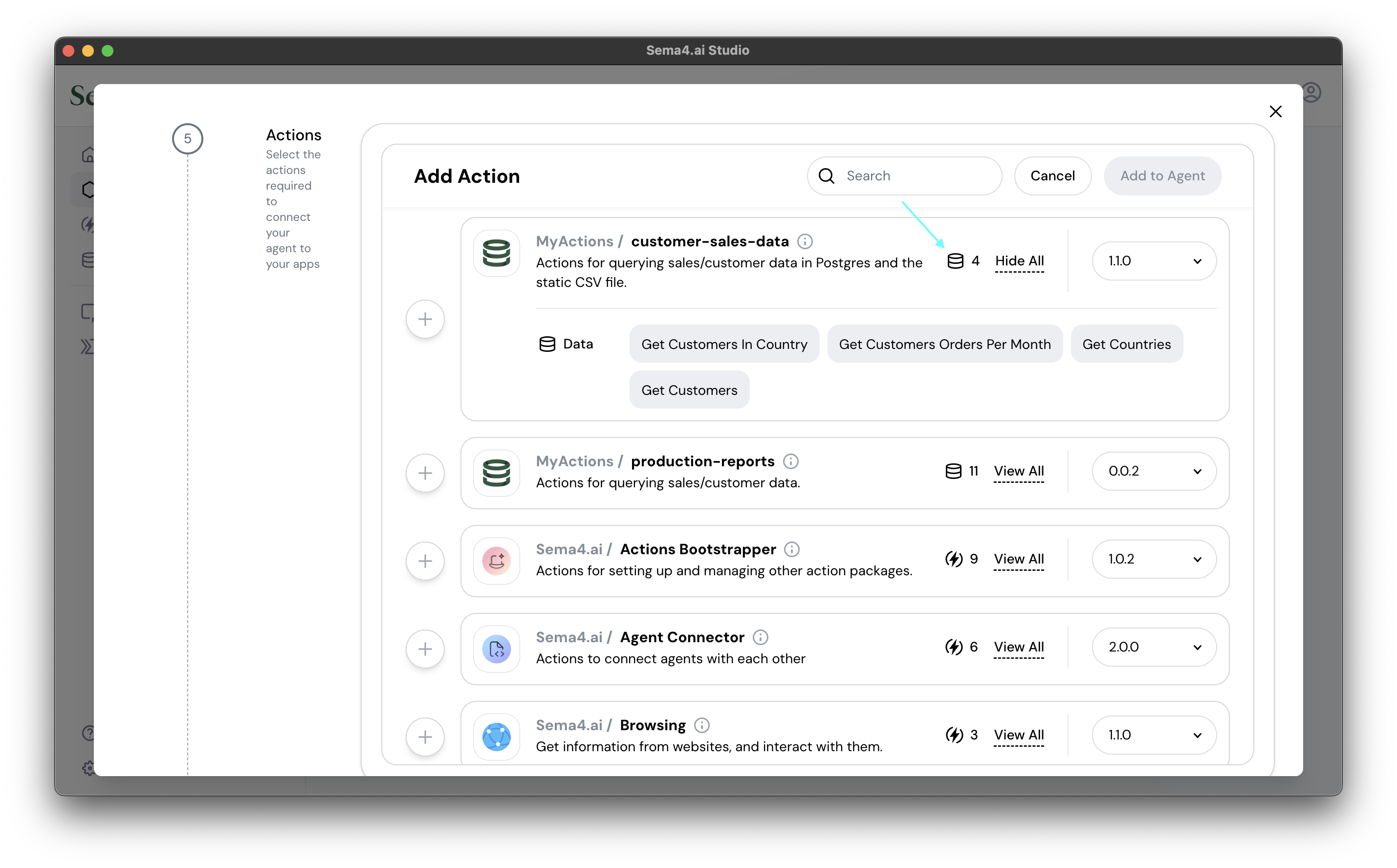 Add actions with data queries