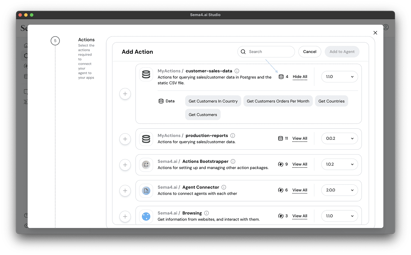 Add actions with data queries