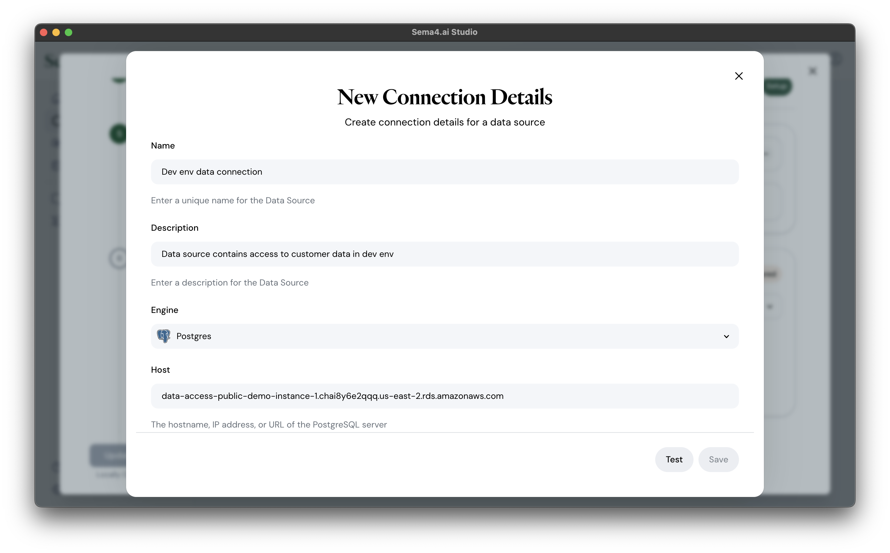 Create new connection detail