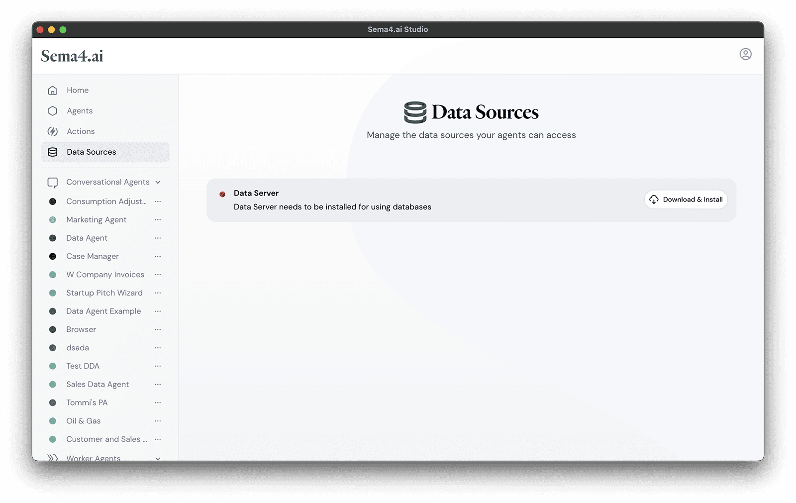 Download and install Data Server in Studio