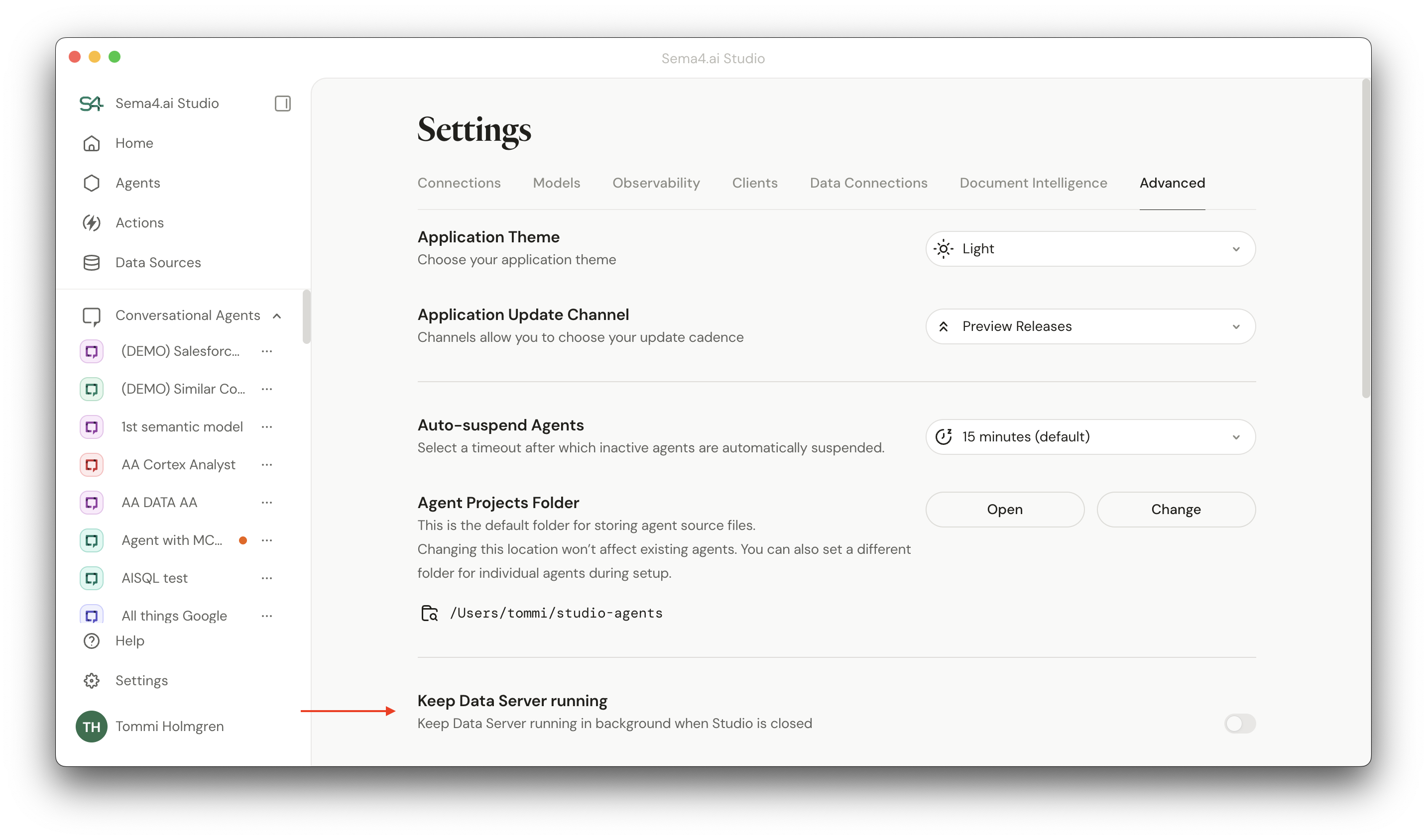 Keeping Data Server always running in Studio