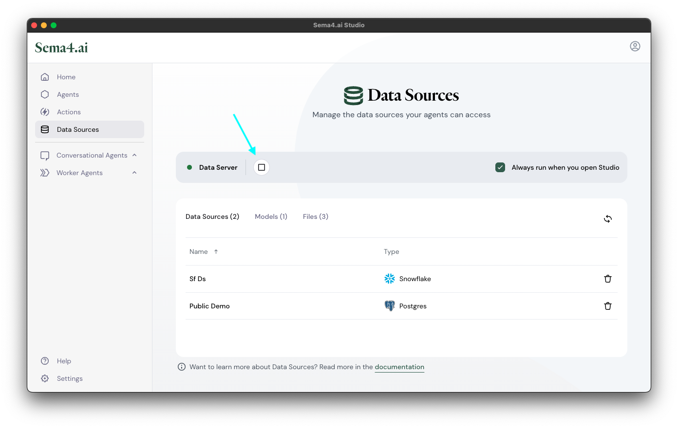 Restarting the Data Server in Studio