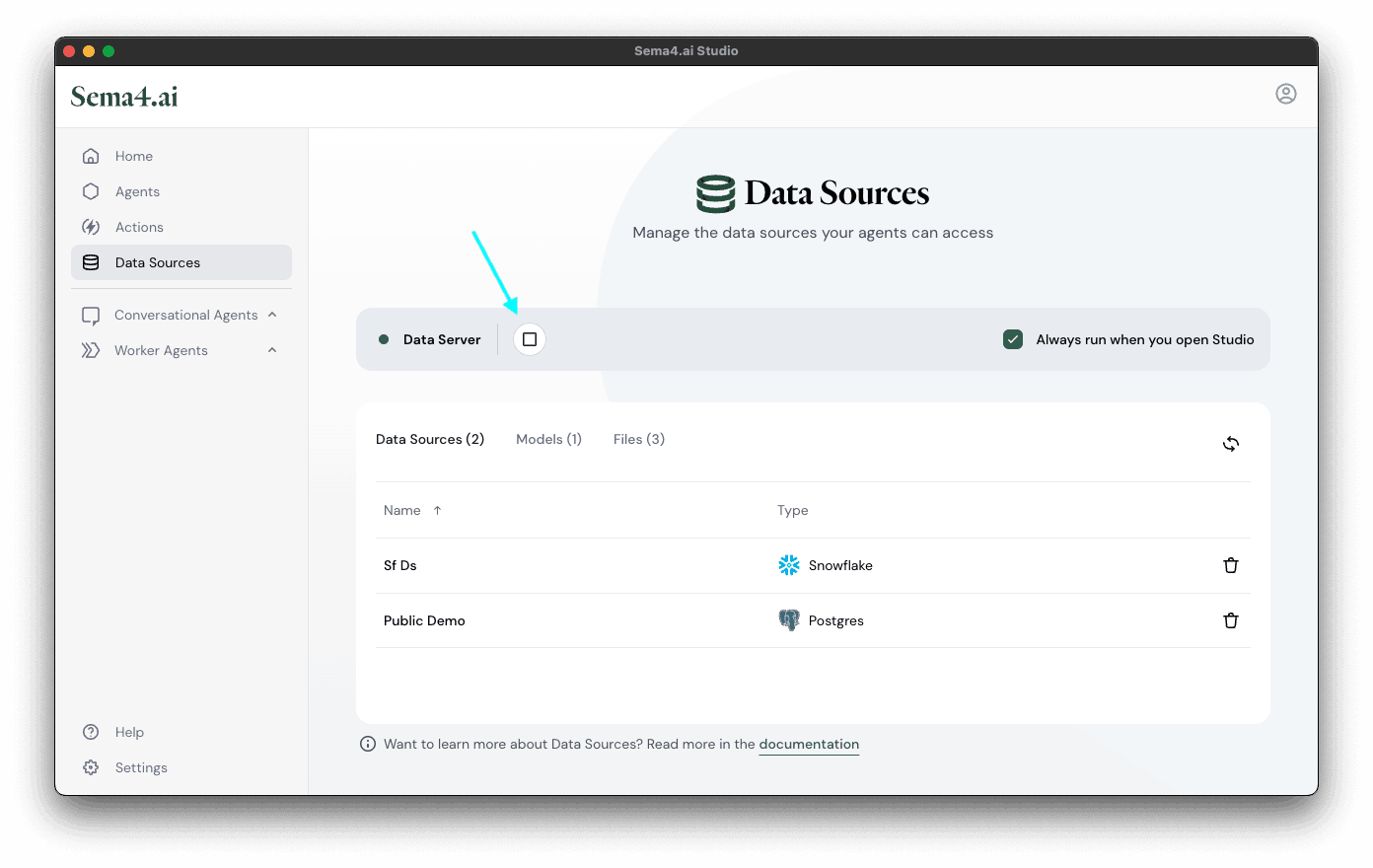 Restarting the Data Server in Studio