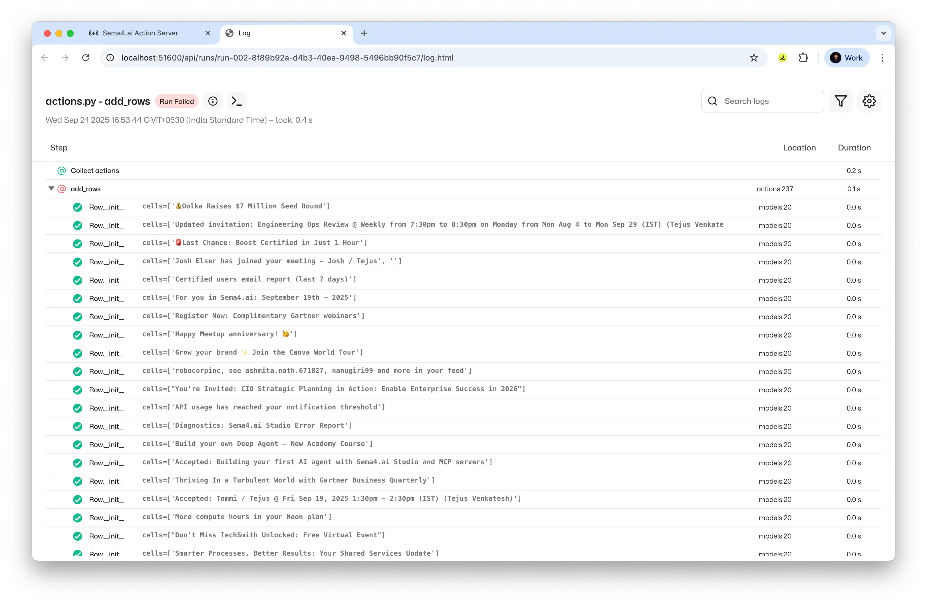 Detailed Action Log in Action Server