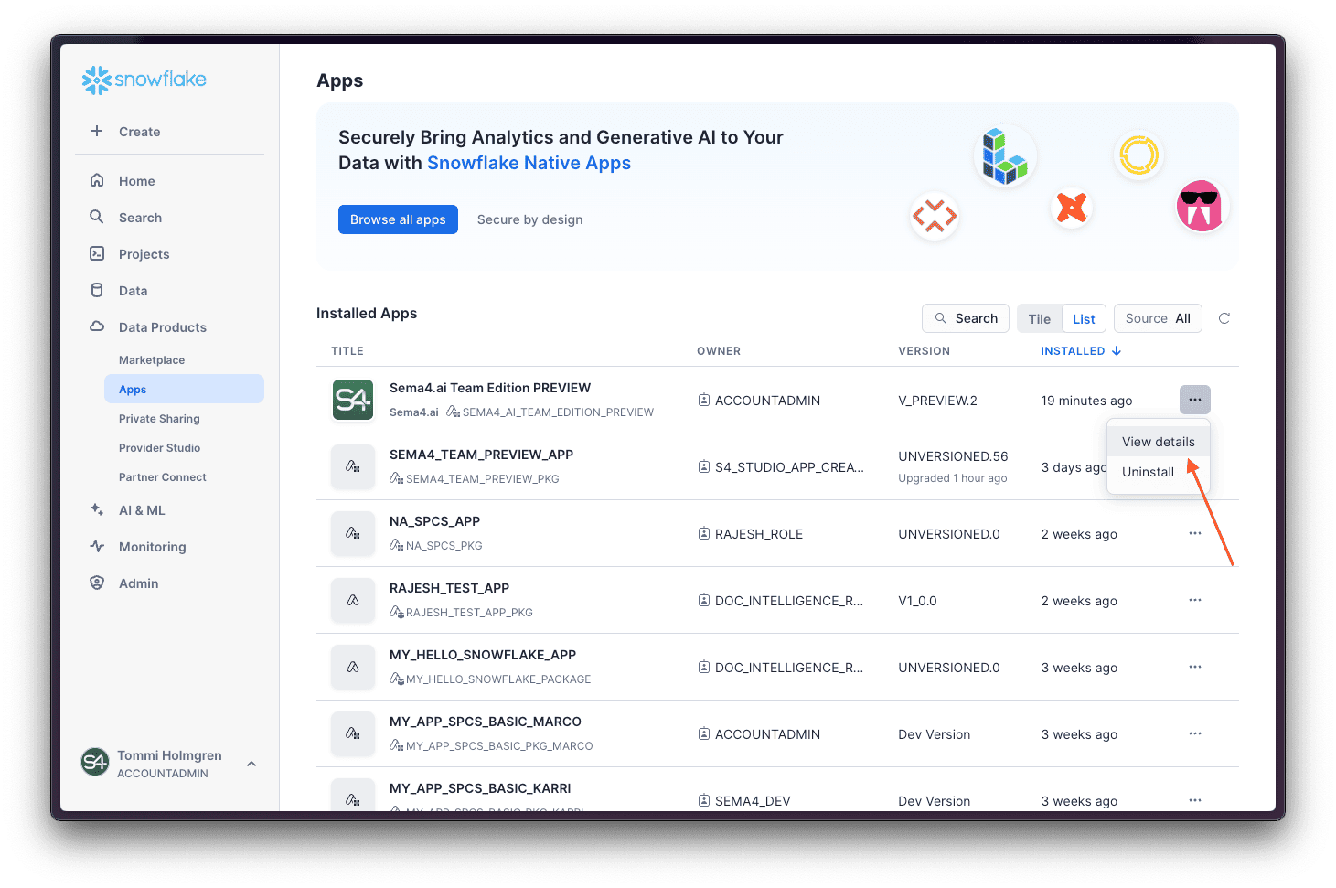 Go to application details