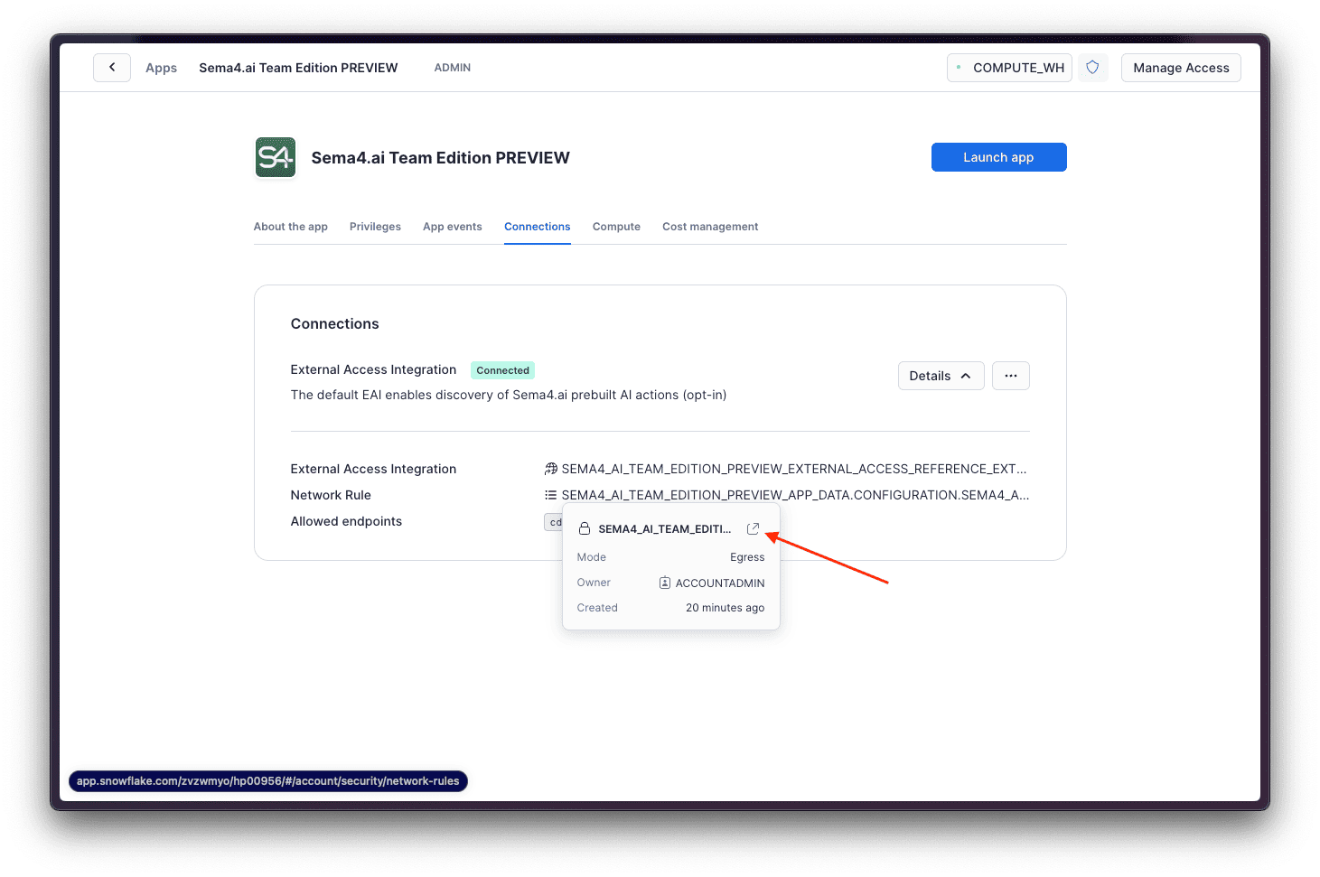 Open the network rule