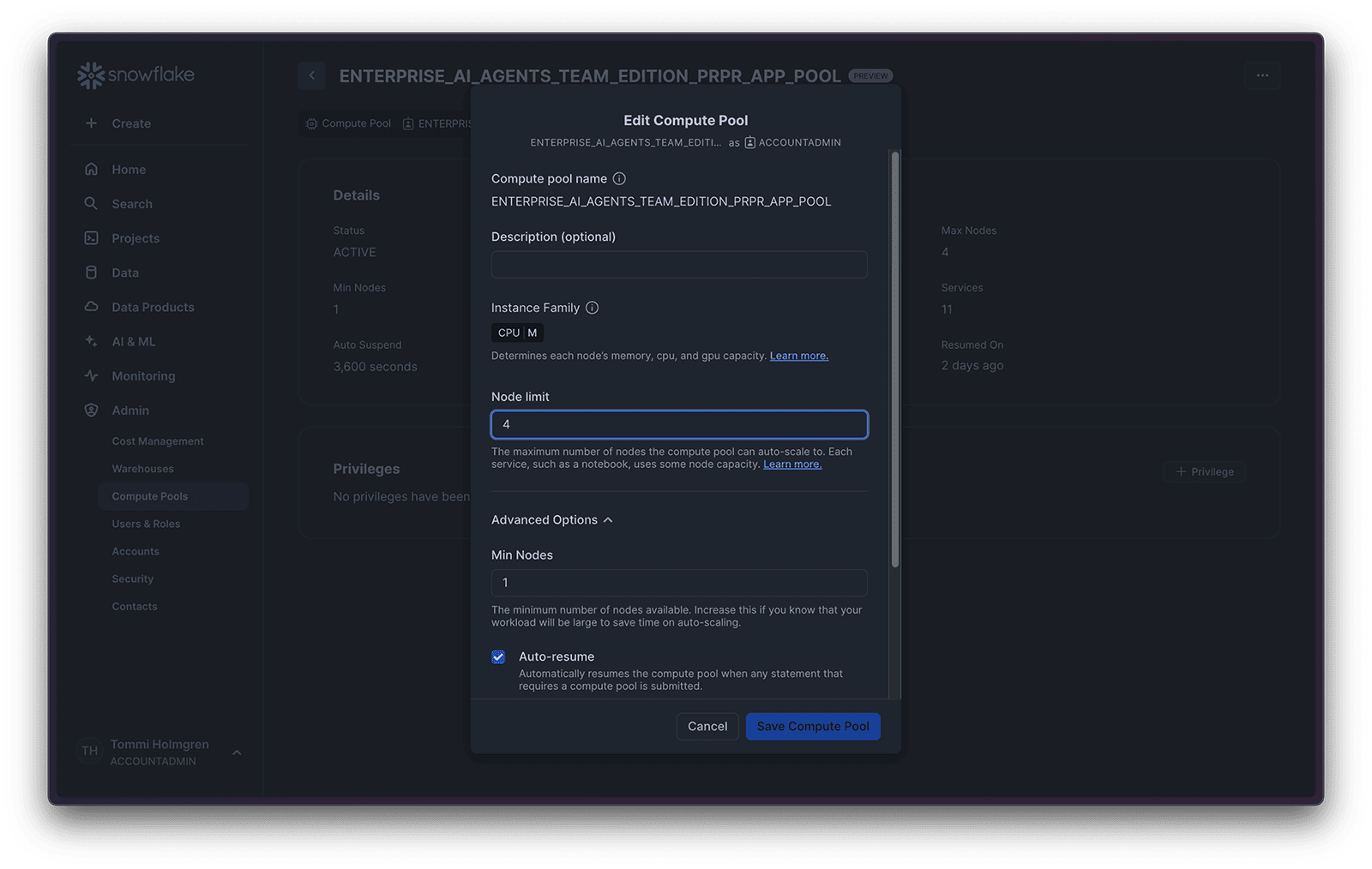 Edit the compute pool