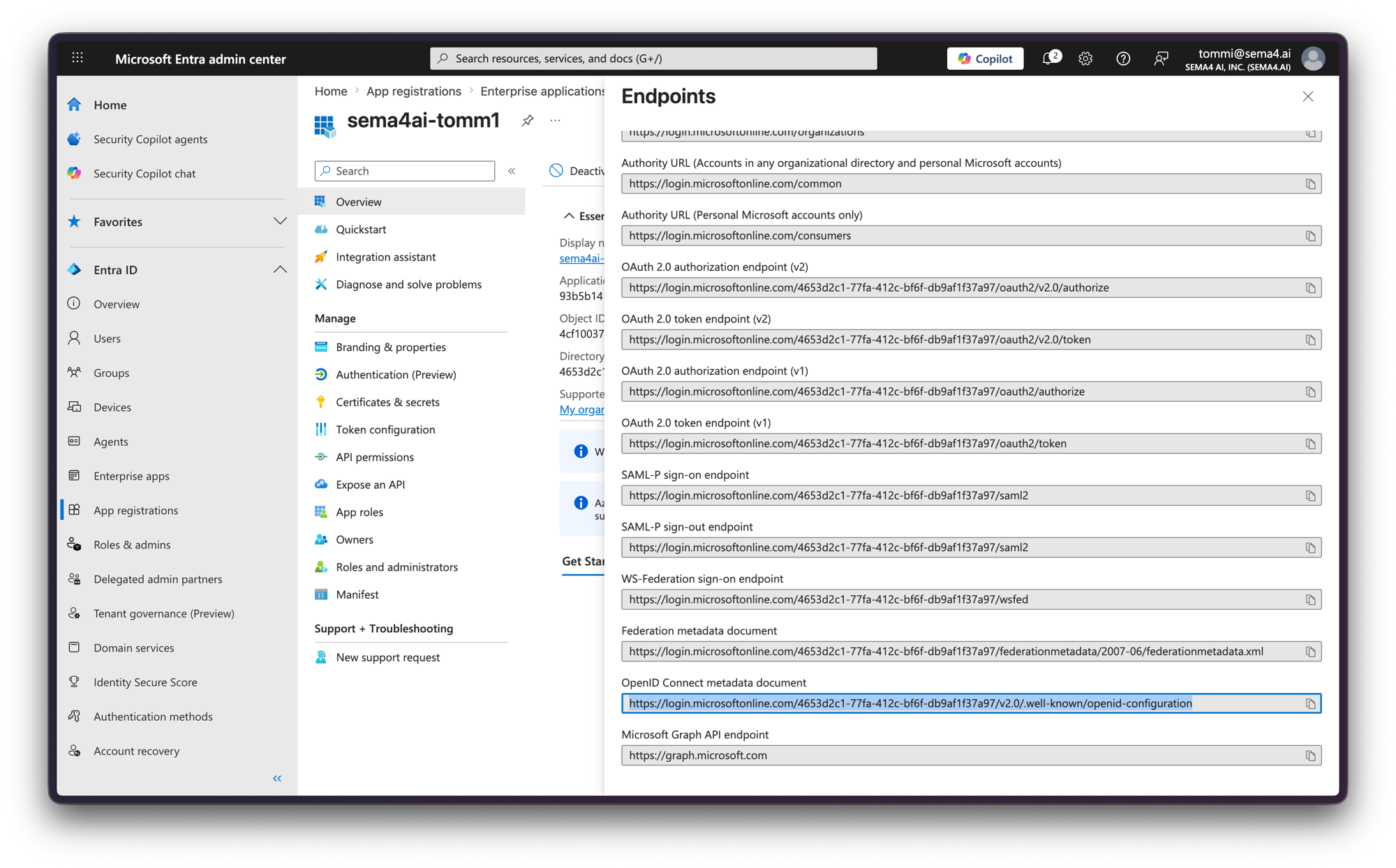 Entra endpoints with the OpenID Connect metadata document URL