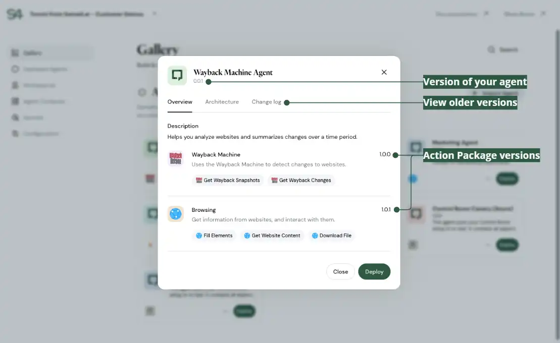 Versions within an agent