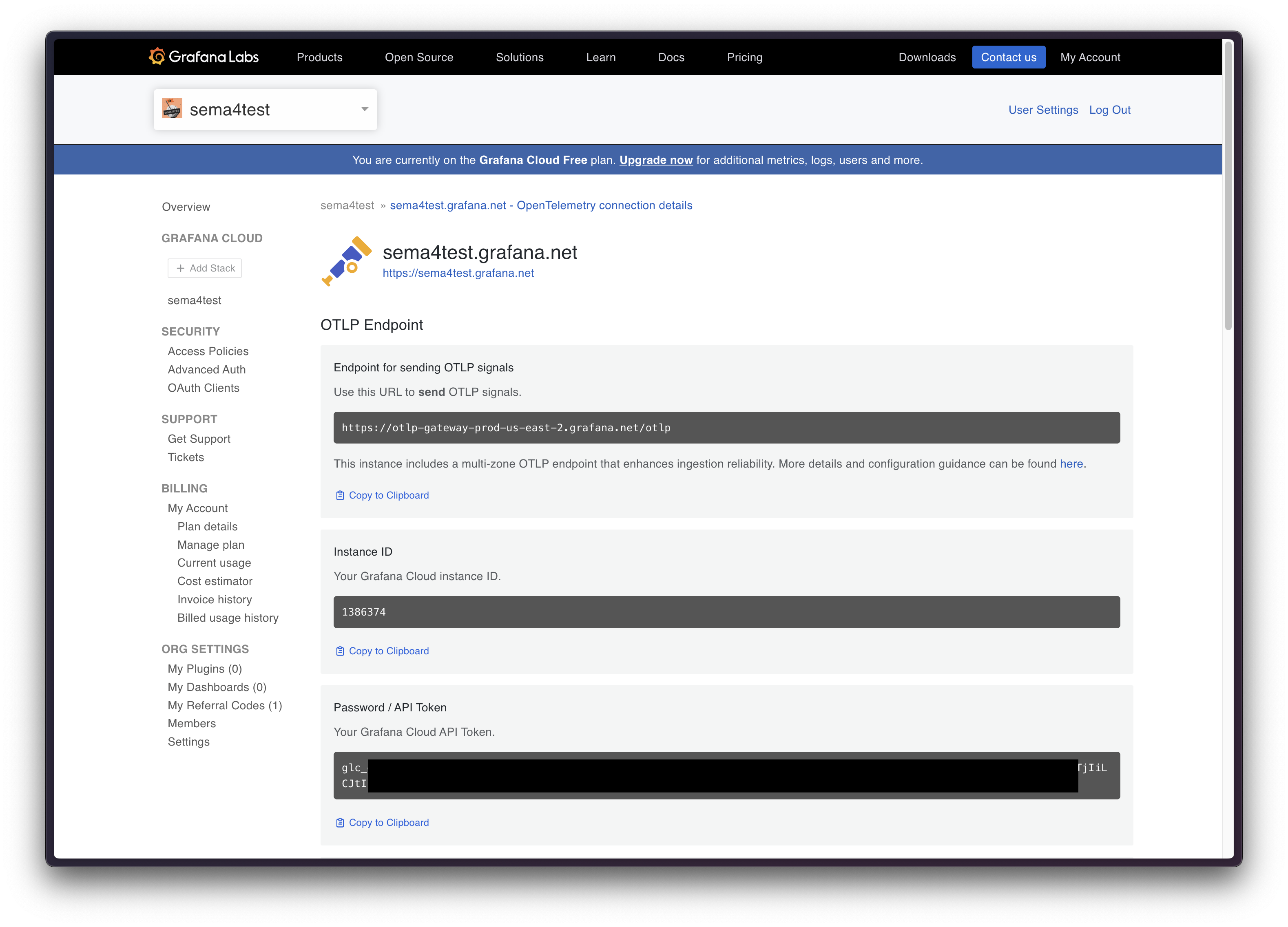 Grafana OTLP endpoint in Grafana Settings