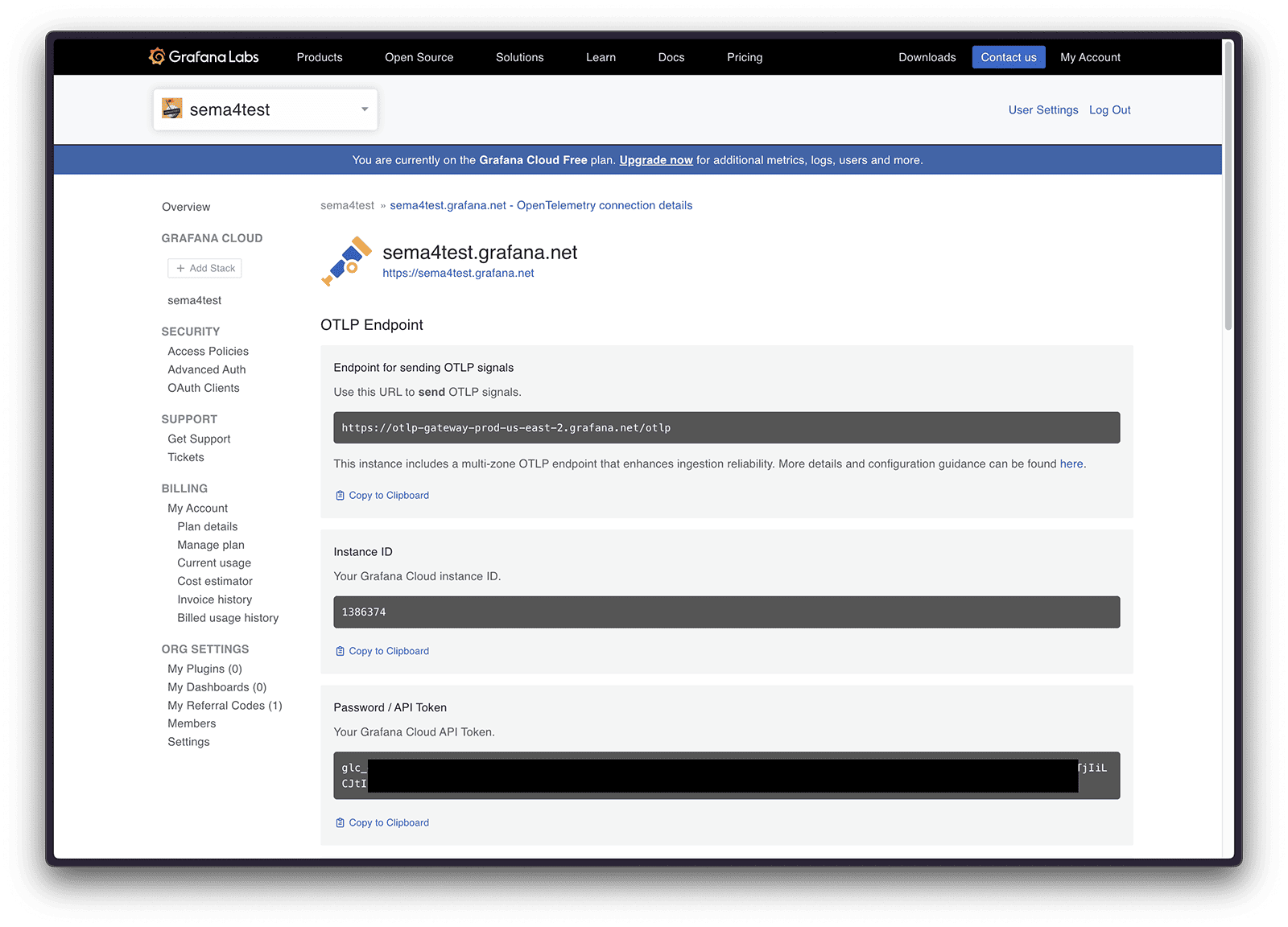 Grafana OTLP endpoint in Grafana Settings