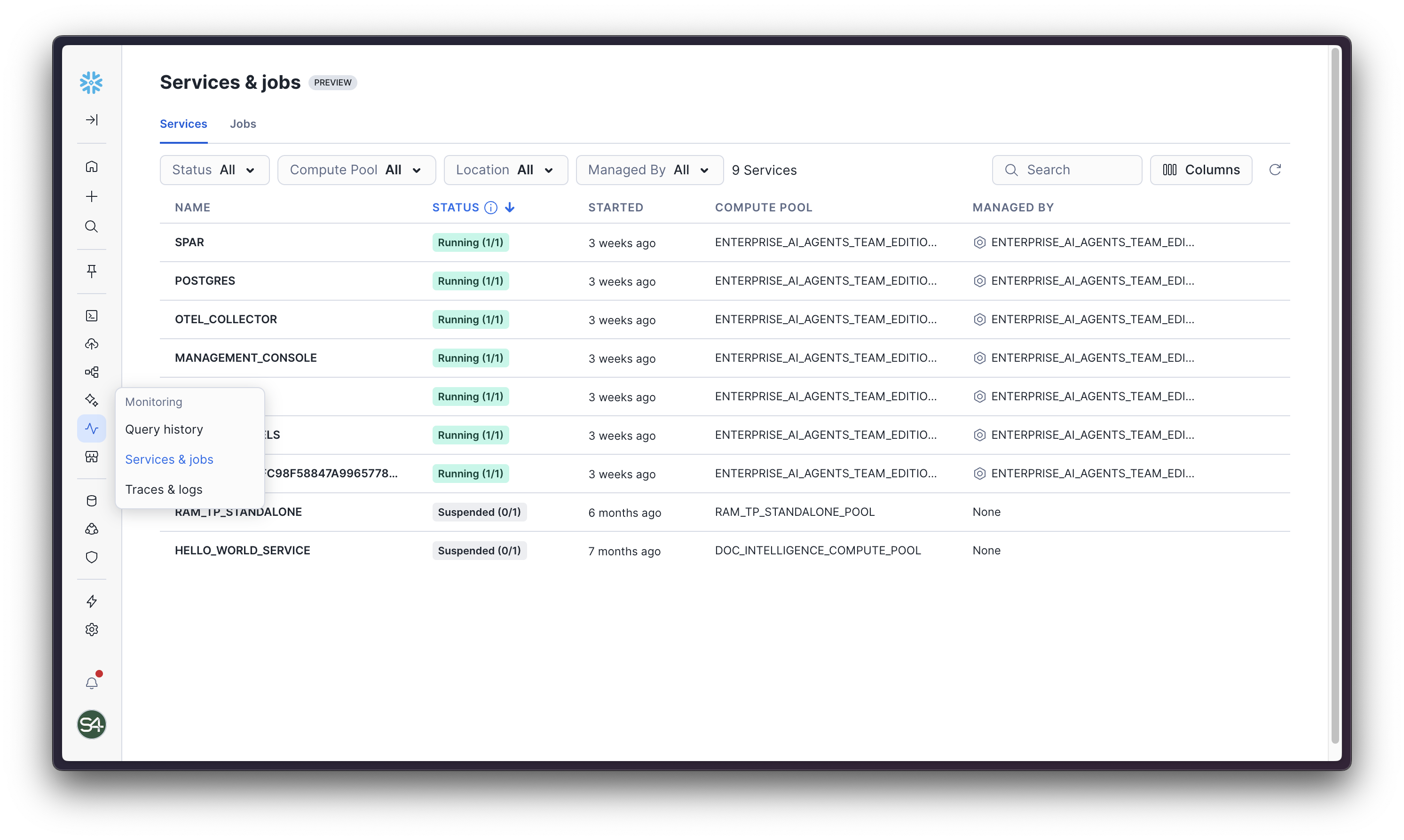 Logs for each service