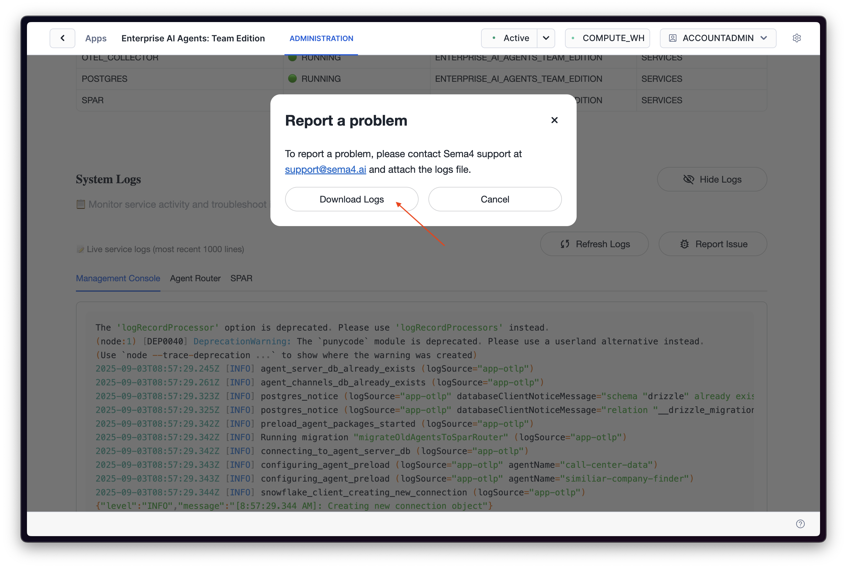 Download logs for issue reports