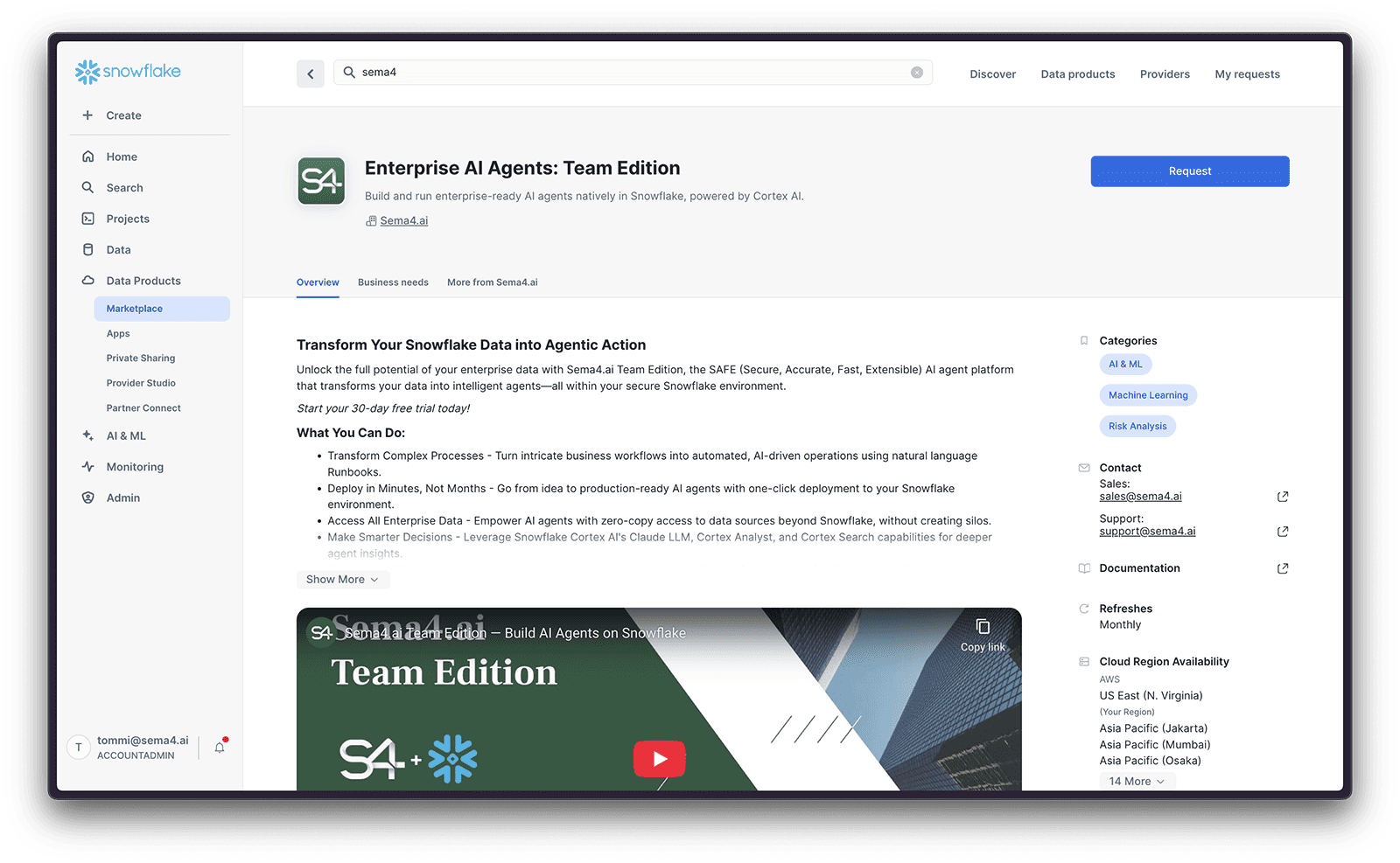 Sema4.ai Team Edition available in Snowflake Marketplace